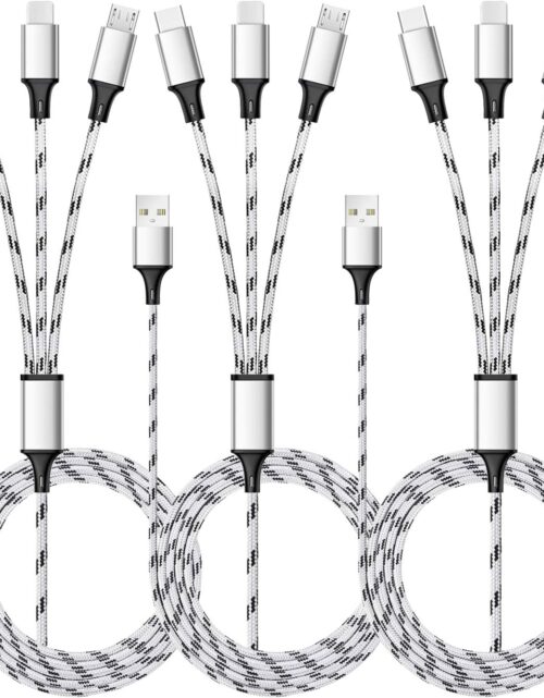 Multi Charging Cable, 5ft 3Pack Multi Charger Cable Nylon Braided Multiple USB Universal 3 in 1 Charging Cord Adapter with Type-C, Micro USB Port Connectors for Cell Phones and More